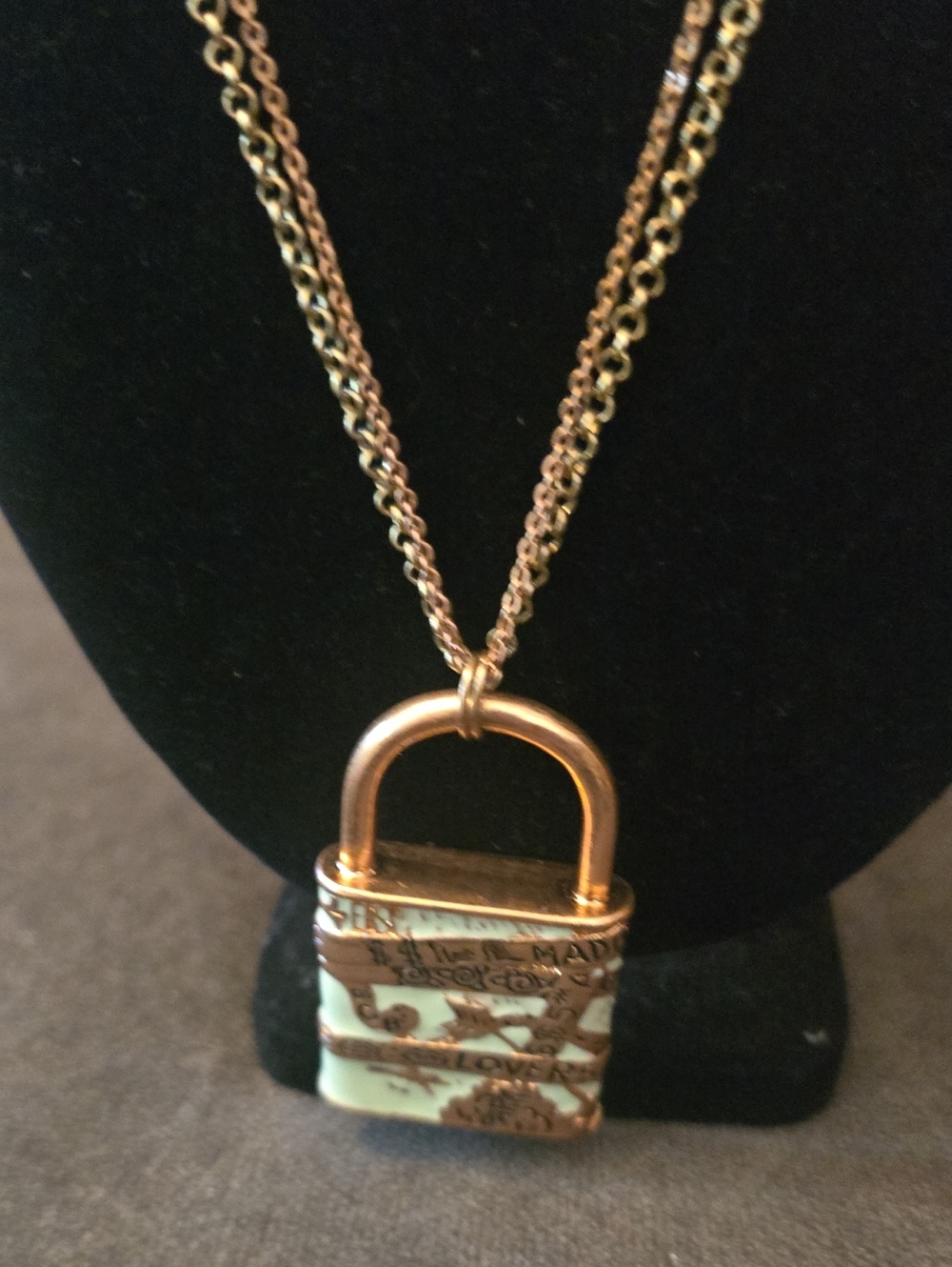 Betsey Johnson Gold-Tone Padlock Necklace with Cream Enamel
